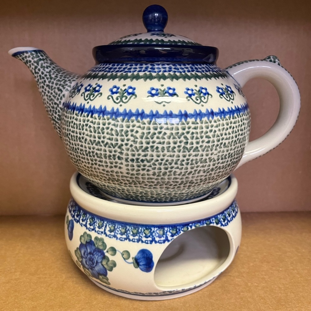 Polish hand painted tea pot and warmer EUC